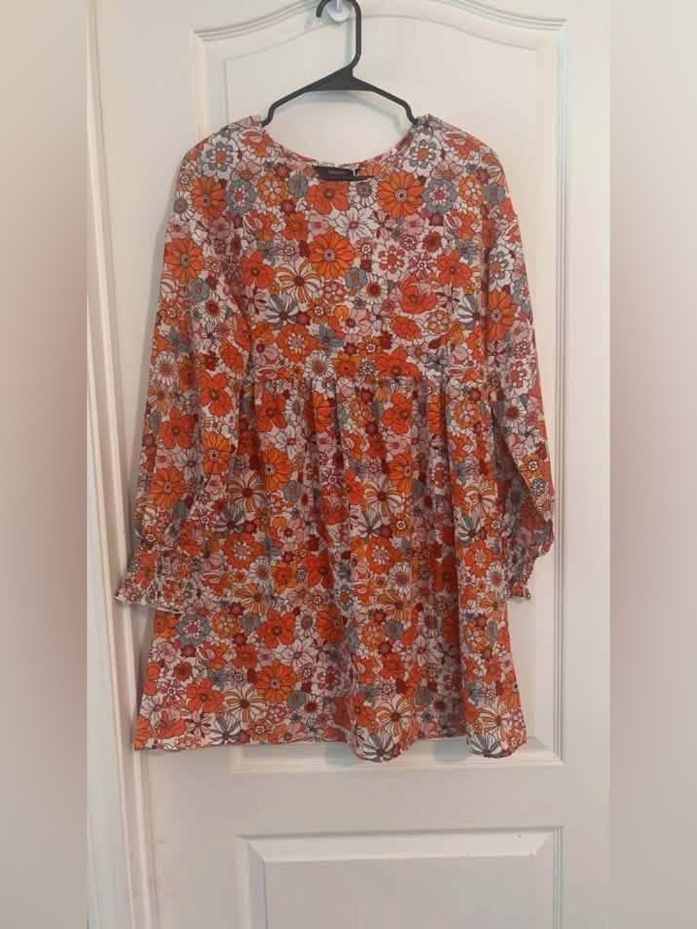 Floral Orange Long-Sleeve Dress